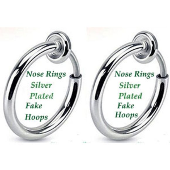 New 2 925 Silver Plate Spring Clip-on Fake Nose Lip Ear Body Jewelry No PAIN! - Picture 2 of 6
